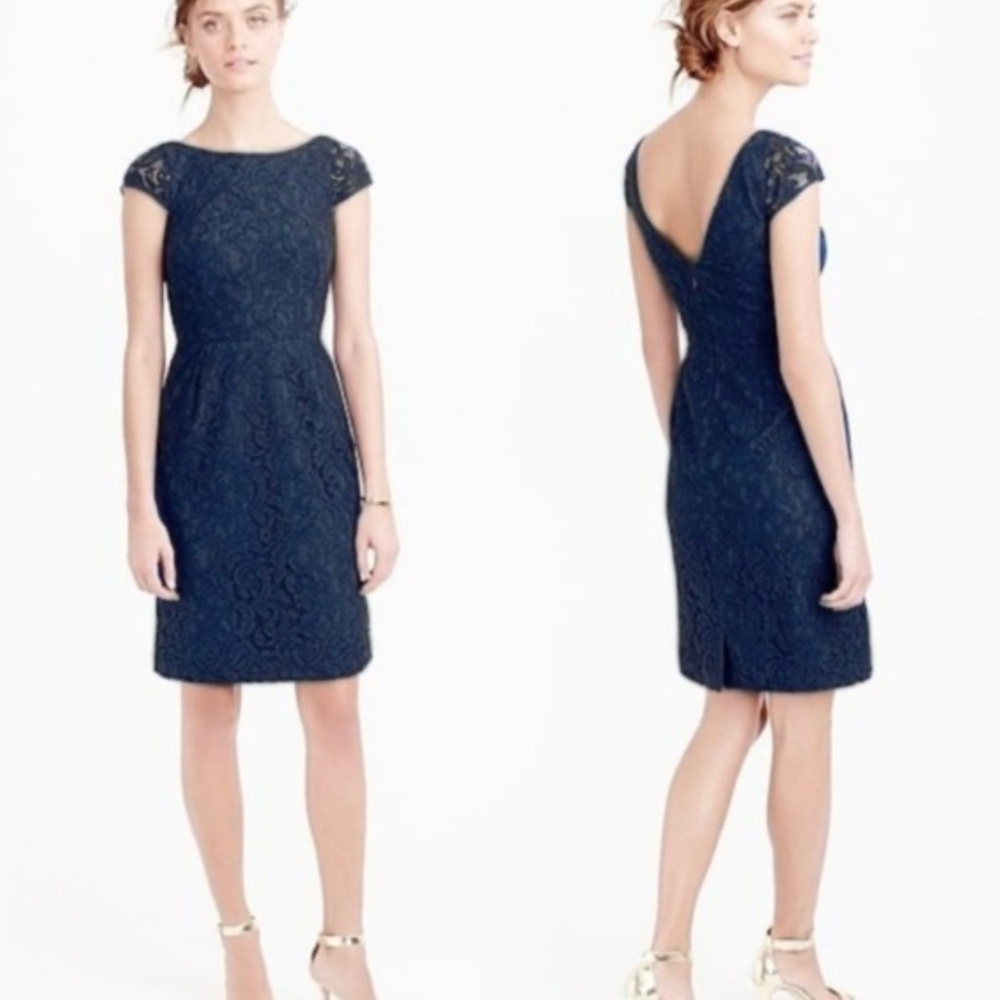 J Crew Elsa Dress in Leavers Lace (Navy) - Size 2